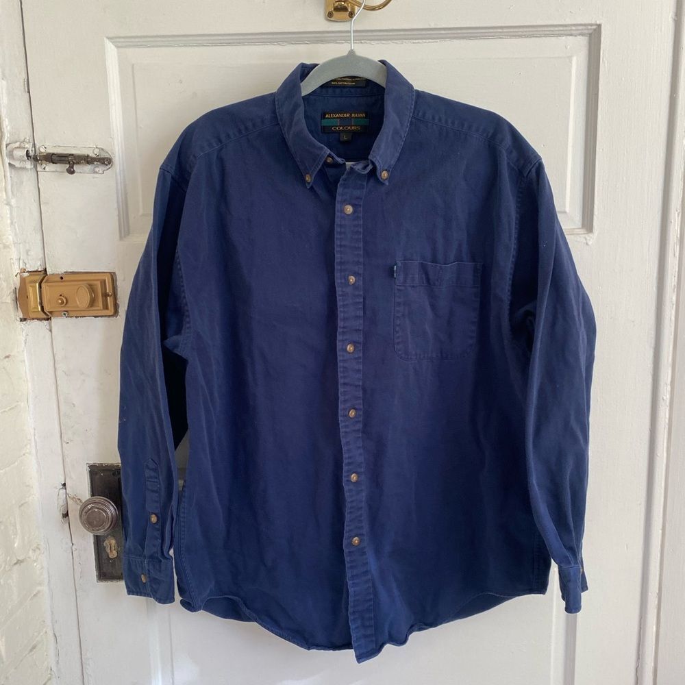 Alexander Julian Navy Casual Button-Down Shirt Size Large